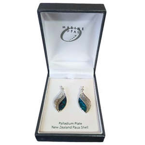 Paua & Palladium Filigree Spiral Leaf Earrings