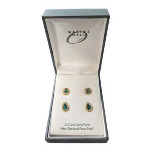 Paua & Gold Plate Stud Earrings - 2pr