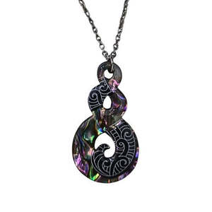 Jewellery: Paua Twist Pendant with Tattoo Design - 45mm
