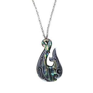 Paua Hook Pendant with Tattoo Design - 45mm