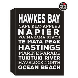 Kiwiana: Black Word Block - Hawkes Bay