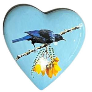 Native Bird Ceramic Heart - Tui on Kowhai