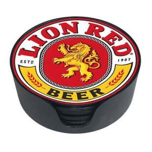 Mancave: Lion Red Glass Coasters