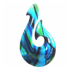 Koru Fish Hook Metal Wall Hanging Blue Green - Small