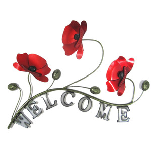 Metal Wall Art: Poppies Welcome Sign