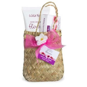 Skin Care: Flowers Flax Woven Basket Gift Set