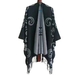 Clothing: Black Curls Reversable Cape with Tassels