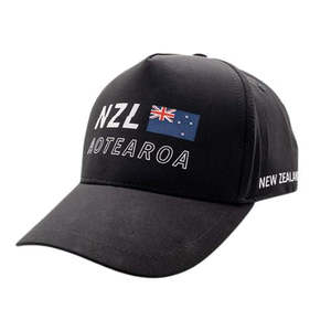 Hats Beanies: Adults NZ Aotearoa Flag Cap - Black