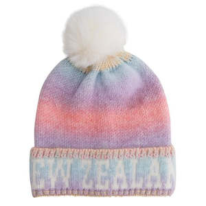 Hats Beanies: Kids Rainbow Knit Beanie with PomPom
