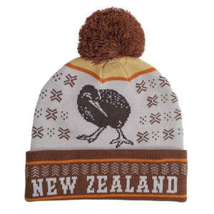 Hats Beanies: NZ Kiwi Knit Beanie with PomPom