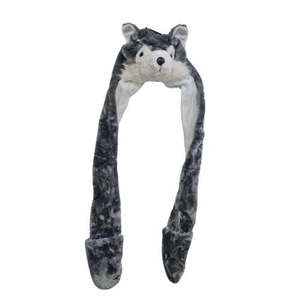 Unisex Husky Animal Warm Hat/Cap Beanie with Mittens