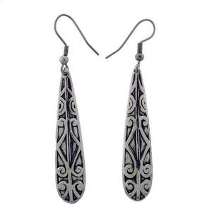 Pewter: Drop Kowhaiwhai Pewter Earrings