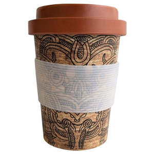 Drink Bottles Travel Mugs: Whakairo Bamboo Coffee Cup - Brown