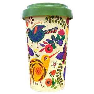 Drink Bottles Travel Mugs: Retro Birds Bamboo Coffee Cup - Large