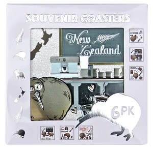 New Zealand Coasters Placemats: Coffee Kiwis Coaster Foil 6pk