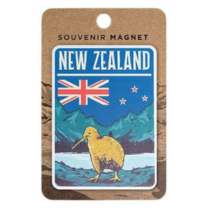 Magnets Keyrings: Kiwi & Flag Retro Magnet