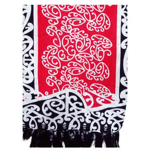 Sarongs: Sarong Kowhaiwhai Bold Print - Black, Red & White