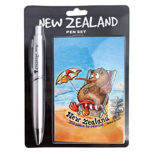 Stationery: Kiwi On Beach Notebook Pen & Set