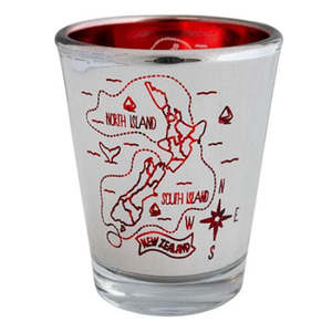 Shot Glasses Can Coolers: NZ Map Shot Glass - Red