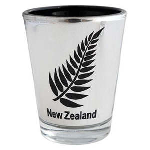 Shot Glasses Can Coolers: NZ Fern Shot Glass - Black