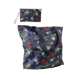 Bags: Bird & Flower Navy Zip Folding Bag