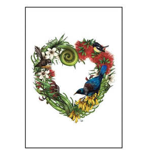 Sophie Blokker Greeting Card - New Zealand Birds & Flora Heart