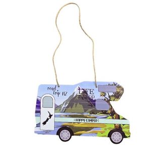 Happy Camper Motor Home Plaque with Mountains - Green