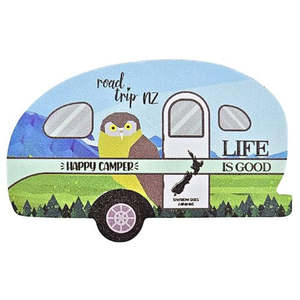 Happy Campers: Happy Camper Caravan Magnet with Morepork