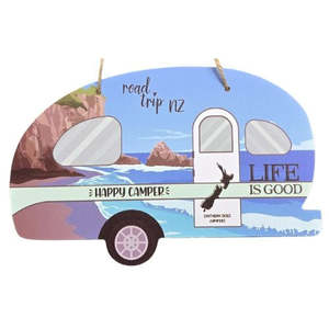 Happy Campers: Happy Camper Caravan Plaque with Cliffs & Beach