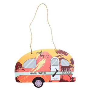 Happy Campers: Happy Camper Caravan Plaque with Mountains - Orange