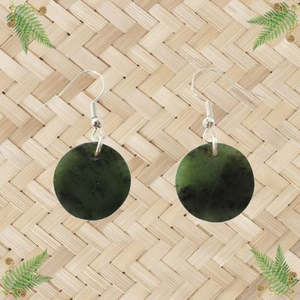 NZ Greenstone Porohita Disc Earrings - 19mm