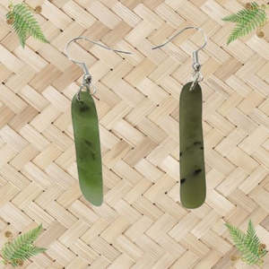 NZ Greenstone Toki Freeform Earrings - 37mm