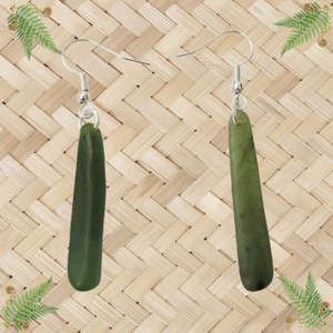 NZ Greenstone Toki Freeform Earrings - 35mm