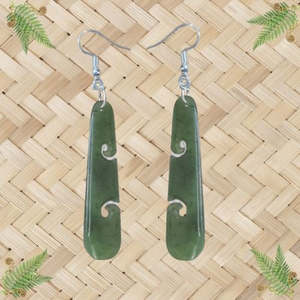Greenstone Earrings: NZ Greenstone Koru Drop Earrings - 50mm
