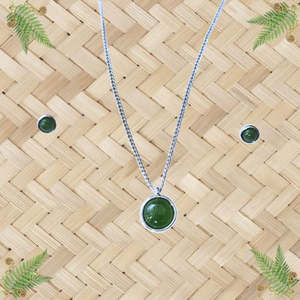 Jade Round Pendant & Earrings Set