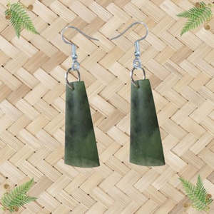 Greenstone Earrings: NZ Greenstone Adze Earrings - 34mm