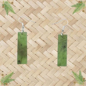 Greenstone Earrings: NZ Greenstone Toki Rectangle Earrings - 35mm