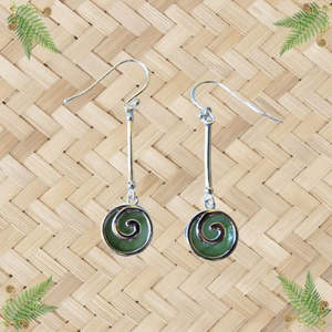 NZ Greenstone & Sterling Silver Koru Drop Earrings