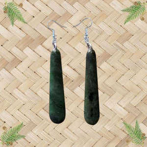 NZ Greenstone Drop Earrings 50mm