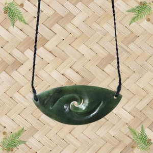 Greenstone Necklaces Pendants: NZ Greenstone Breastplate Pendant with Koru - 85mm