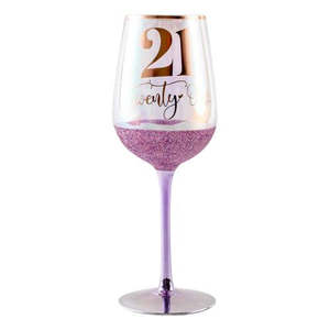 Wine Glass - 21st - Rose Gold with Glitterati Stem