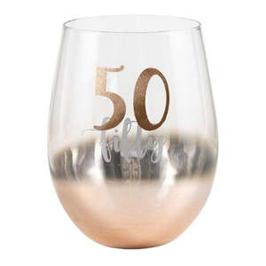 Birthdays: Rose Gold Ombre Stemless Wine Glass - 50th