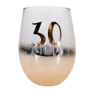 Rose Gold Ombre Stemless Wine Glass - 30th