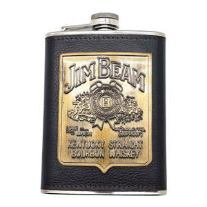 Mancave: Jim Beam Leather Hip Flask - 8oz