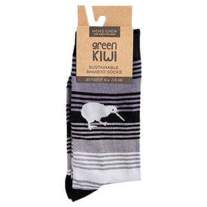 Clothing: Mens Bamboo Socks - Kiwi Black & Grey Stripes