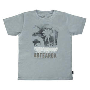 Clothing: Kids Kiwi & Ponga Tee - Steel Blue