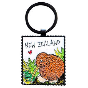 Magnets Keyrings: NZ Kiwi & Ferns Stamp Metal Keyring