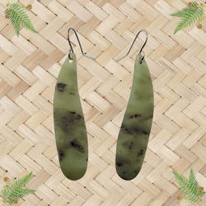 New Zealand Jewellery: NZ Greenstone Roimata Teardrop Earrings - 68mm