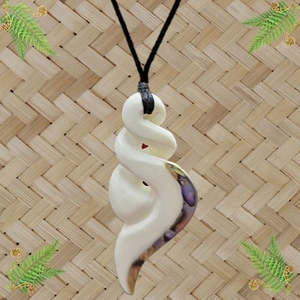 Bone Jewellery: Bone Double Twist with Paua Pendant
