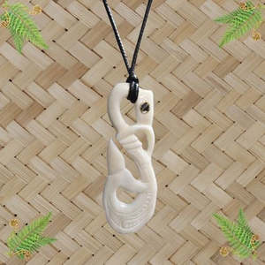 Bone Jewellery: Bone Engraved Manaia Pendant with Paua - 93mm